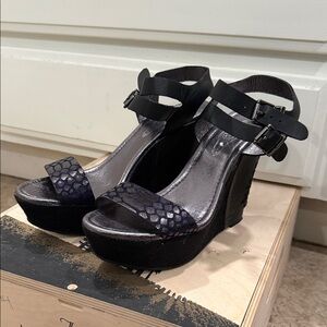 Elliott Lucca Black Textured Wedges